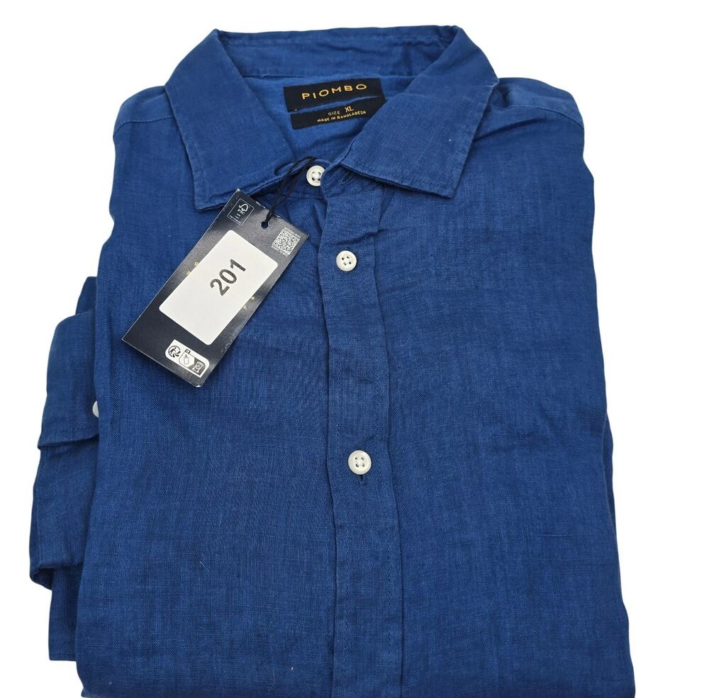 PIOMBO Linen Shirt Blue Italian Luxury Resort Casual Button Summer Lightweight